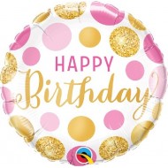 Pink & Gold Dots Happy Birthday Balloon 